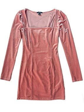Forever 21 Pink Velvet Square Neck Long Sleeve Mini Dress Small S Coquette EUC